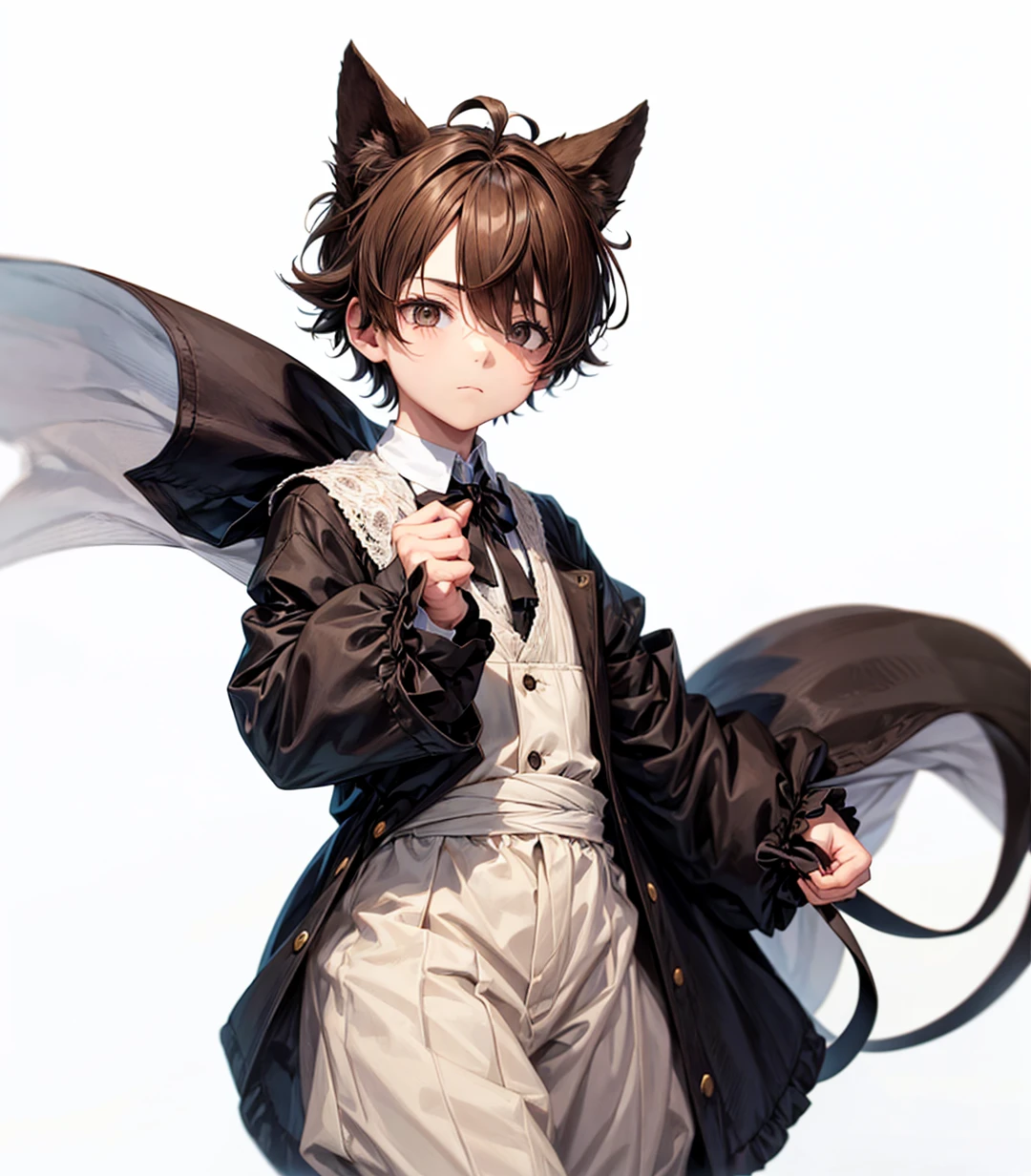 little boy,Youngh,Victorian Clothes,bandages over eyes,brownhair,tails, evil expression