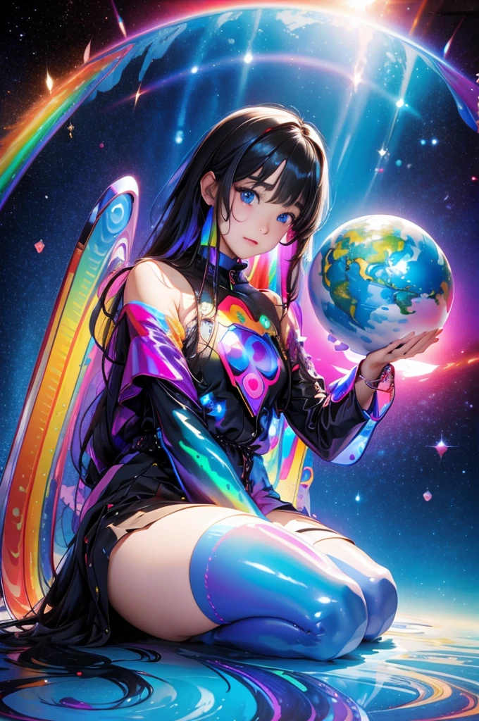 (Highest quality), (8K), (Highest quality), (live-action), (Realistic photos), summer、summerを感じる物、summerを感じる風景, blue sky, Rainbow and sunshine shining.16K, Ultra-high resolution, Shining in rainbow colors、to be born,wonderful ,future、Iridescent、The world 30 years from now。