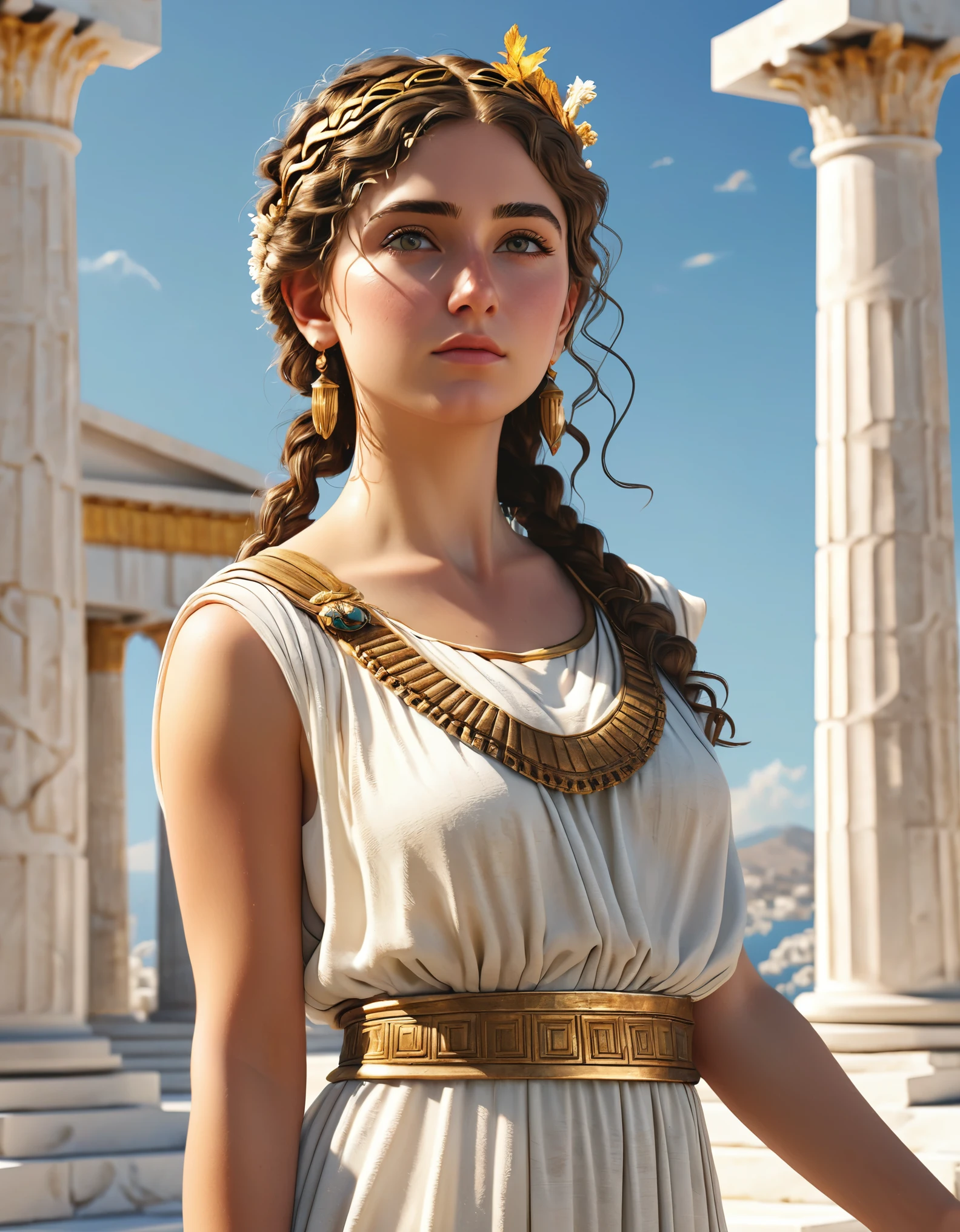 girl, Ancient Greek Costume, whole body, sunlight, Clear Face, Clean white background, masterpiece, Super detailed, A magnificent composition, Ultra HD, high quality, Very detailed, Official Art, 8k wallpaper, Super detailed, 32k