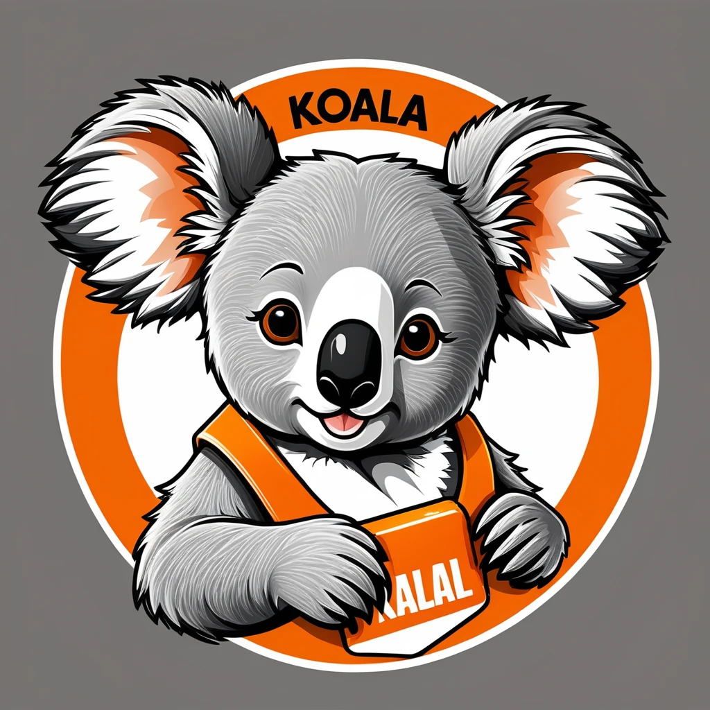 Logo Design, Cartoon Koala, High resolution, High detail, Manga style, Color is orange