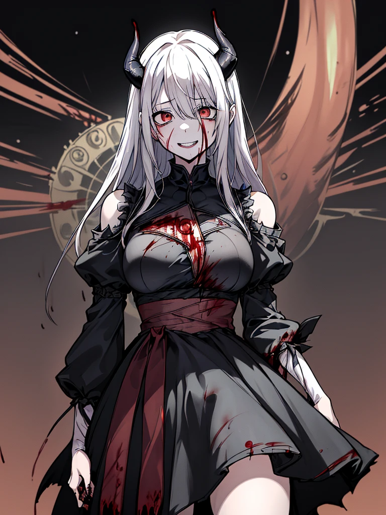 死んだ腐ったBloodに飢えた邪悪なzombie, Girl Venom, 黒い共bornborn物が付着している, Bloodまみれの, Evil look, Psychopathic, Torn clothes, Torn costume, sexy, reveal, Combat Stance, Very detailed, Vibrant appearance, Creative Action, Very detailed, Imaginative, Sensual, Voluntary, Small breasts, sexy, reveal, Highest quality, skinの質感, Intricate details, (Highest quality, masterpiece, 超High resolution), (8k wallpaper, High resolution, High resolution, born), (credibility: 1.4), (whole bodyショット), One girl, ((Anime Girls)),,(Bloodしぶき:1.6), ((Fantasy Witch Costume)), ((Flowing white hair)), ,(Bloodしぶき:1.6),Female curves, Large Breasts, Thick thighs, sexyな平らなお腹, 完璧なhand, 完璧なアニメのface, ((dark ta dress)), Are standing, ((Wicked Smile)), ,(Bloodしぶき:1.6),In the Victorian city, gaslight, Steam circulates, Moonlight Illumination, night間照明, A sky filled with stars and galaxies,disaster々new devil horns,,(Bloodしぶき:1.6),アニメzombie魔女デザイン, ねじれた笑face、Bloodまみれの、頭からの出Blood、Bloodしぶき、,(Bloodしぶき:1.6),Crossbones, skull, Streetwear Design, Provector, Horror Style, Full Design, Huge breasts, Very detailed, Realistic, Dark fantasy, Gloomy atmosphere, Intricate details, Crazy Smile, 狂ったeye, A cute and luxurious hair band,(masterpiece:1.2, Highest quality), Scary atmosphere、Distorted facial expressions、Horror Art、Bloodの雨、Bloodを流す、Bloodしぶき,(Bloodしぶき:1.6),悪魔のeye、redいeye、scar、火scar、whole body、Torn hair of a woman dressed in slave clothing、（Long Hair）、（eyeにかかる長さの前髪）、Black Hair、（（（eyeの下のクマ）））、青白いskin、Feeling unwell、Pathological、邪悪な笑face、狂ったeye、（Grin）Dramatic makeup，Create mixed media art、,Horror 1 Girl, Open_mouth, , red_eye, Blood, Tilt_red_skin, Injury, Blood_in addition_face, Bandaged_arm, Blood_in addition_zombie, Blood_in addition_hand　, Open your eyelids wide, The trend is all, mouthを大きくOpen, mouthを開けてteethをむき出しにする,獣のような鋭いteeth, Wide lips, 非常に広いmouth, Vermilion cheeks, blonde, ,(Bloodしぶき:1.6),Princess Cut, Ribbon hair ornament, brooch, Otaku Room, Well-built body, Nice body, Ample breasts, Thick body,eyeを大きく開いて、Scary atmosphere、Distorted facial expressions、ねじれた笑face、Bloodまみれの、頭からの出Blood、Bloodしぶき、whole body、,(Bloodしぶき:1.6),Long Hair、Long bangs、Well-built,Broad shoulders,I focus,(face),Messy Hair,いeye,(光るeye),red信号,笑face,big 笑face,teeth,psycho 笑face,gesugao,Dark city background,darkness,night,(close),良いeye, 良いteeth,サディスティックな笑face,,all,光沢のあるskin,詳細なface,Beautiful body,　mouthからの白い息　Luxurious lace long gloves
