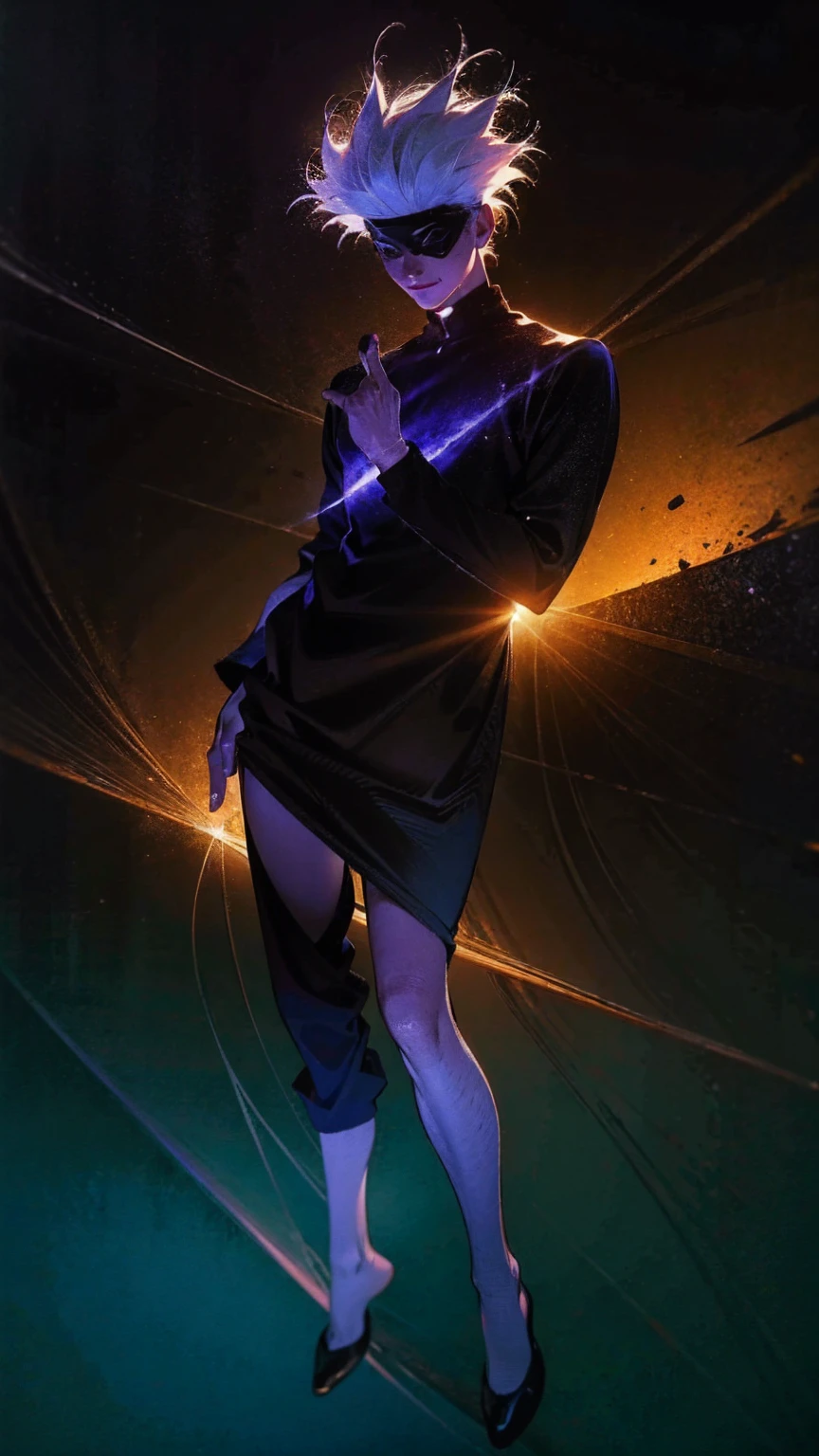 1boy, full body shot, perfect hand and fingers, satoru gojo, blindfold, black outfit, white hair, look at sky, smirk, red and blue moon city night background, wallpaper, cinematic,High resolution 8K, Bright light illumination, lens flare, sharpness, masterpiece, top-quality, The ultra -The high-definition, high resolution, extremely details CG, Anime style, Film Portrait Photography,masterpiece,hyperdetail,light attack, blue and red gives purple, infinity, throw light, energy attack,