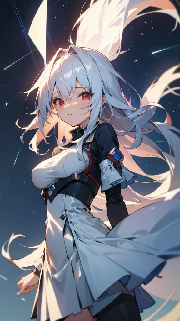 (masterpiece:1.3), (best quality:1.1), (8k, ultra detailed, ultra high res:1.2), ((anime style)), perfect 5 fingers, perfect , 
1girl,
medium breasts, 
BREAK long hair, wavy hair, 
white hair, 
red eyes, 
BREAK dress,  
looking at viewer, 
BREAK cowboy shot, BREAK (detailed background:1.1), outdoor, aurora, at night, Starry Night Sky with Shooting Stars, 