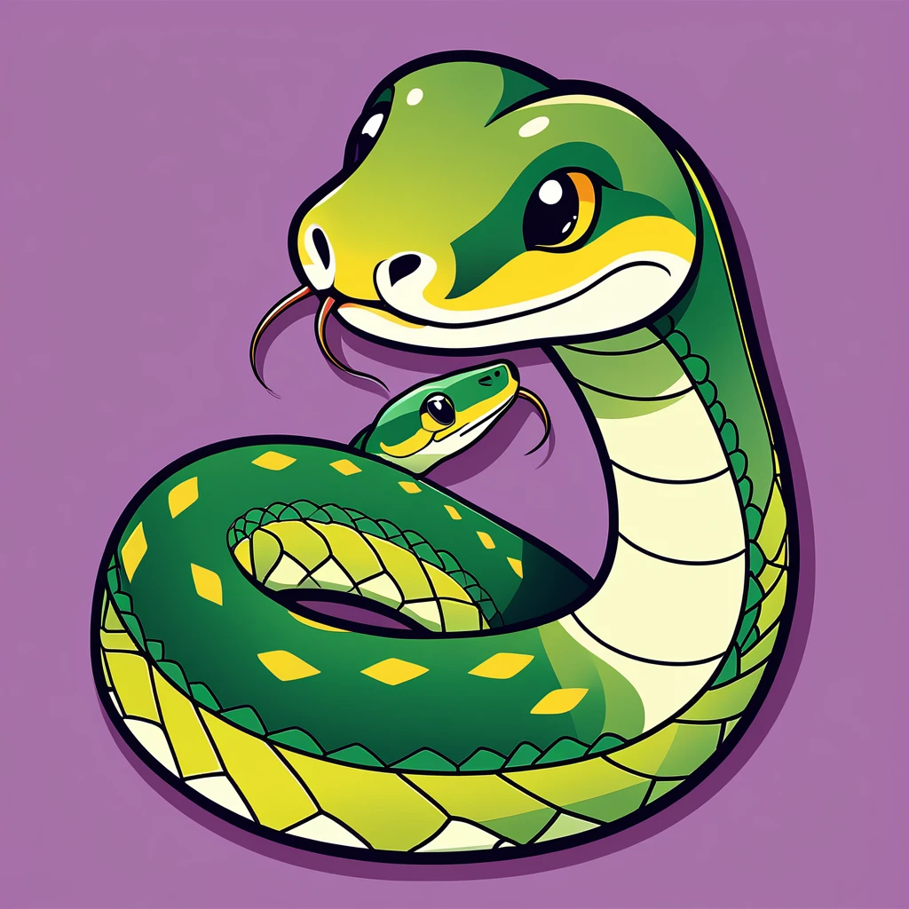 cute snake, illustration, vector graphics, strong contours