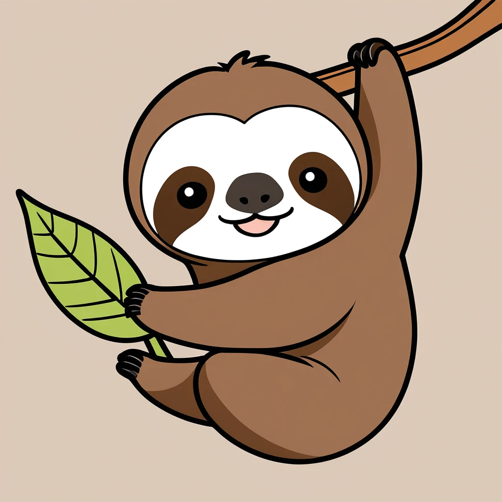 cute sloth, illustration, vector graphics, strong contours