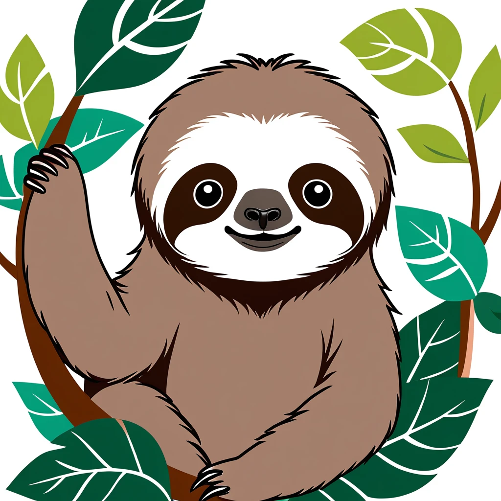 cute sloth, illustration, vector graphics, strong contours