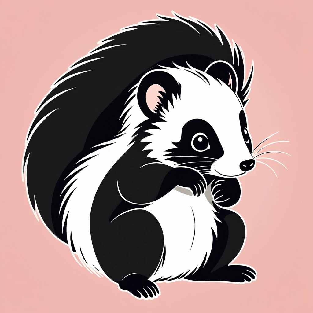 cute skunk, illustration, vector graphics, strong contours