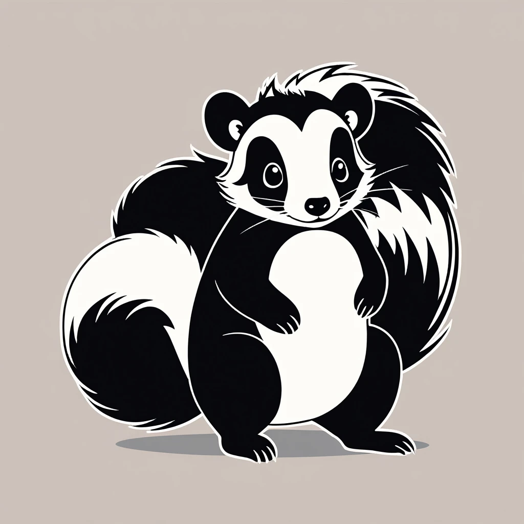 cute skunk, illustration, vector graphics, strong contours