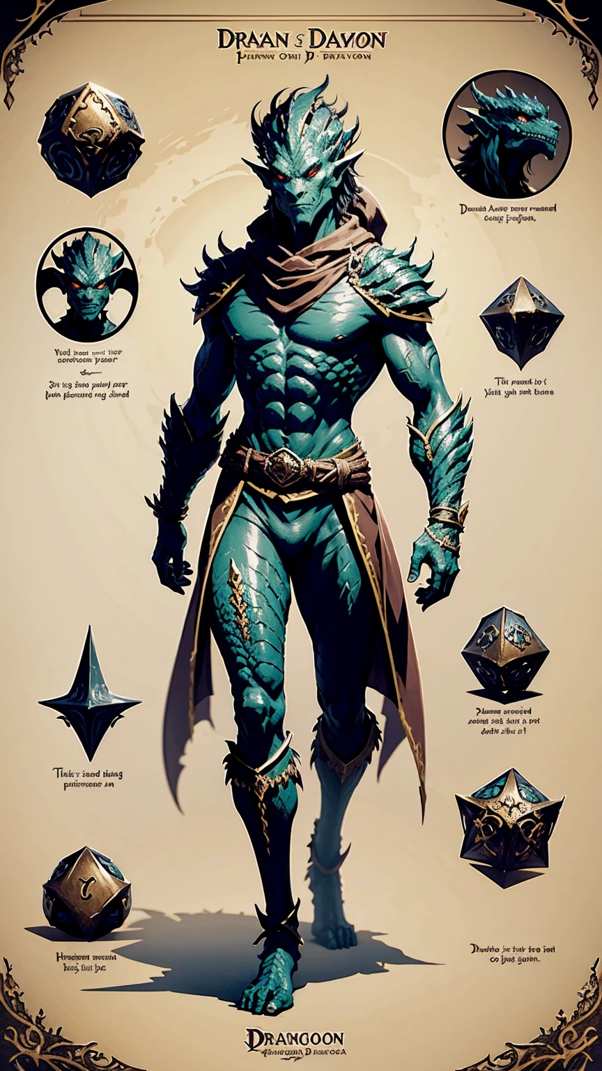 dungeons & dragons rpg humanoid draconic creature hunter with bow only 1 creature in scene full body scene