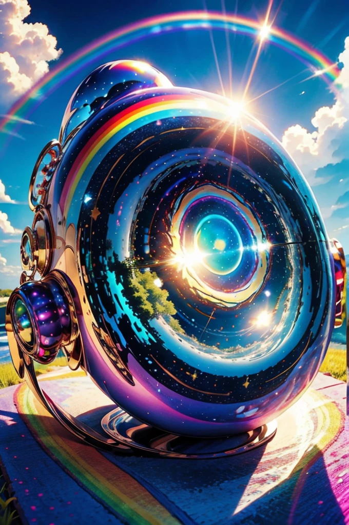 (Highest quality), (8K), (Highest quality), (live-action), (Realistic photos), summer、summerを感じる物、summerを感じる風景, blue sky, Rainbow and sunshine shining.16K, Ultra-high resolution, Shining in rainbow colors、to be born,wonderful ,future、Iridescent、The world 30 years from now。