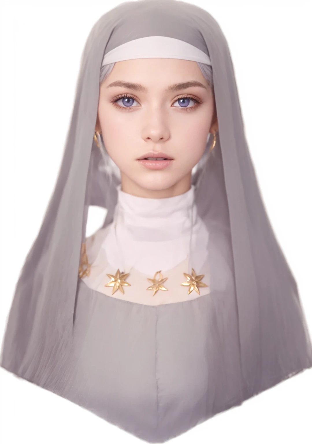 Girl, silver-gold hair, purple eyes, European, septa