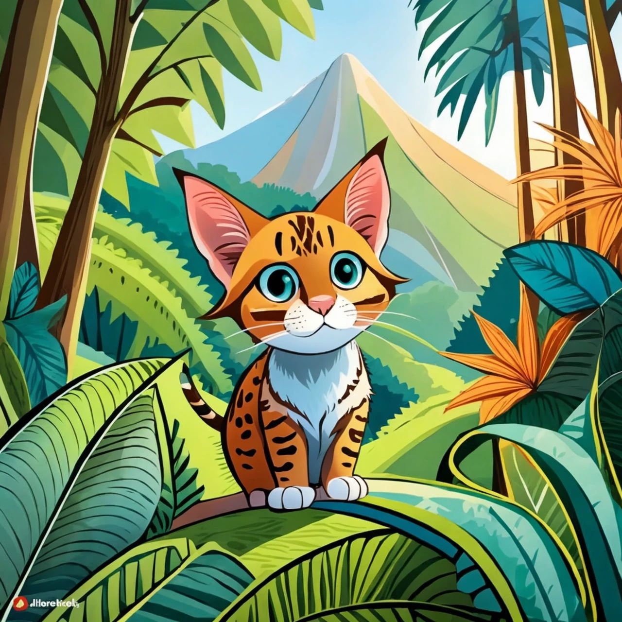 Kids khargos animals Rex in jungle cartoon style thick line with colours