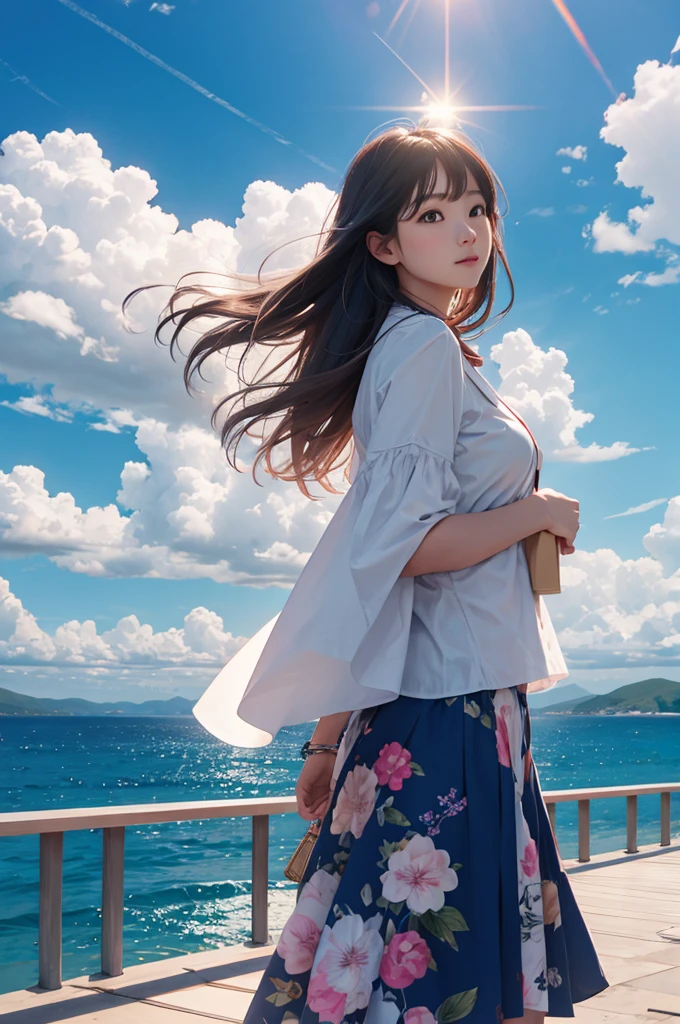 (Highest quality), (8K), (Highest quality), (live-action), (Realistic photos), summer、summerを感じる物、summerを感じる風景, blue sky, Rainbow and sunshine shining.16K, Ultra-high resolution, Shining in rainbow colors、to be born,wonderful ,future、Iridescent、The world 30 years from now。