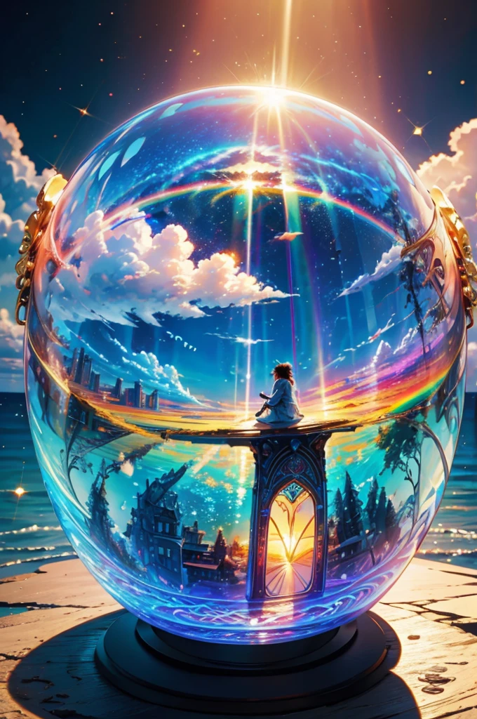 (Highest quality), (8K), (Highest quality), (live-action), (Realistic photos), summer、summerを感じる物、summerを感じる風景, blue sky, Rainbow and sunshine shining.16K, Ultra-high resolution, Shining in rainbow colors、to be born,wonderful ,future、Iridescent、The world 30 years from now。