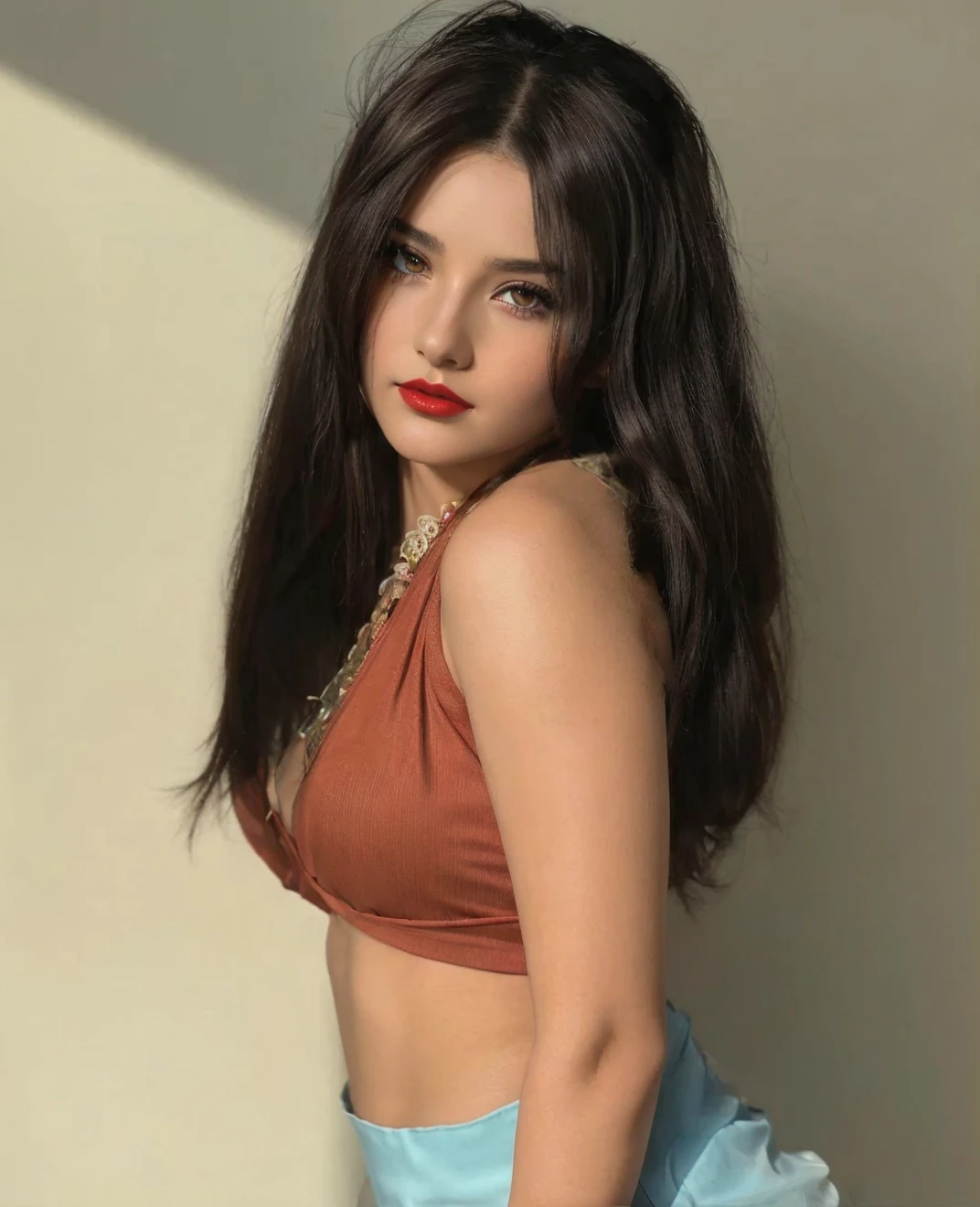(masterpiece),(best quality:1.0), (ultra highres:1.0), detailed illustration, 8k, anime, 1girl, beautiful anime girl, wearing a red dress, flower crown, pretty face, detailed face, beautiful eyes, detailed eyes, dark red eyes, bright red lips, red lipstick, beautiful stylish hair, highlights in hair, bangs anime style, best quality, vibrant
