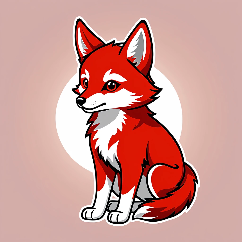 cute red wolf, illustration, vector graphics, strong contours