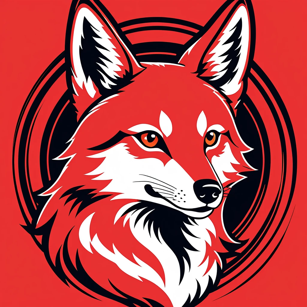 cute red wolf, illustration, vector graphics, strong contours