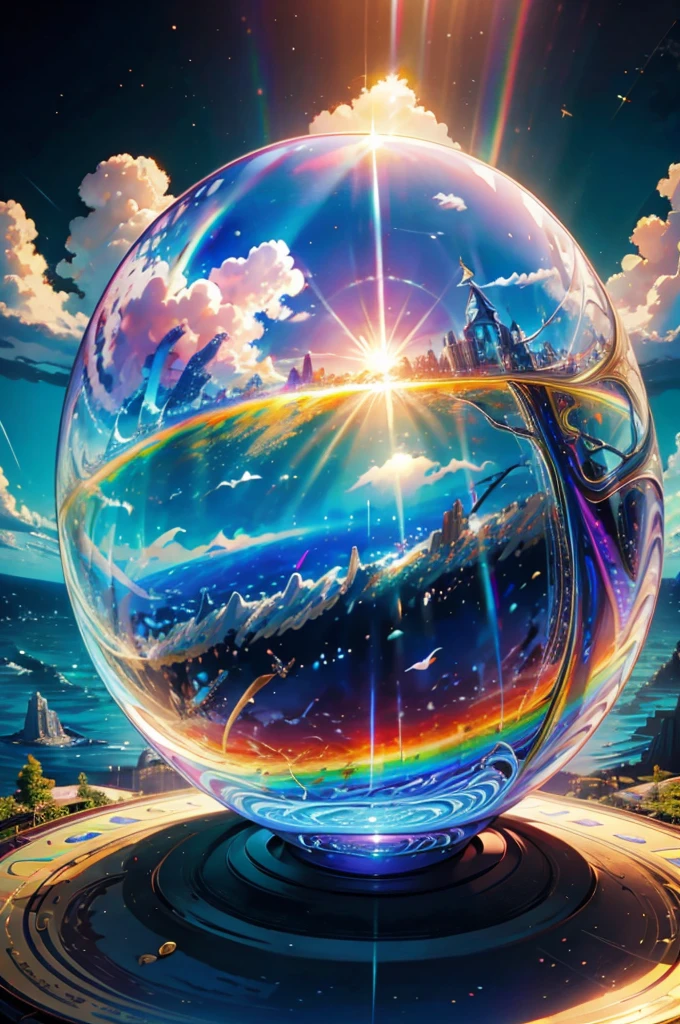 (Highest quality), (8K), (Highest quality), (live-action), (Realistic photos), summer、summerを感じる物、summerを感じる風景, blue sky, Rainbow and sunshine shining.16K, Ultra-high resolution, Shining in rainbow colors、to be born,wonderful ,future、Iridescent、The world 30 years from now。