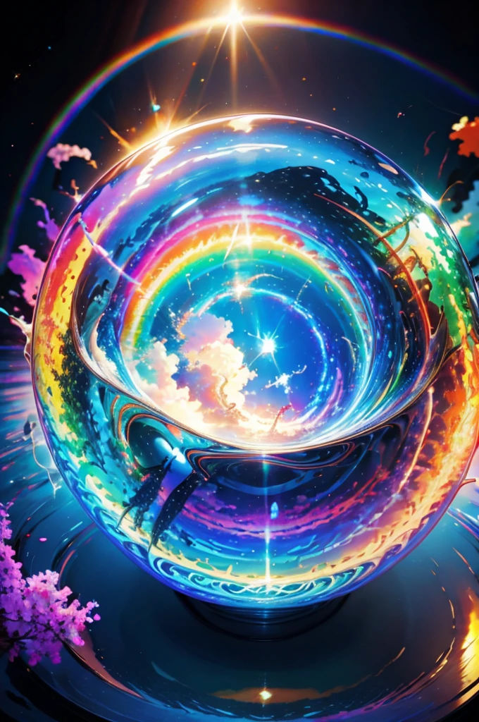 (Highest quality), (8K), (Highest quality), (live-action), (Realistic photos), summer、summerを感じる物、summerを感じる風景, blue sky, Rainbow and sunshine shining.16K, Ultra-high resolution, Shining in rainbow colors、to be born,wonderful ,future、Iridescent、The world 30 years from now。
