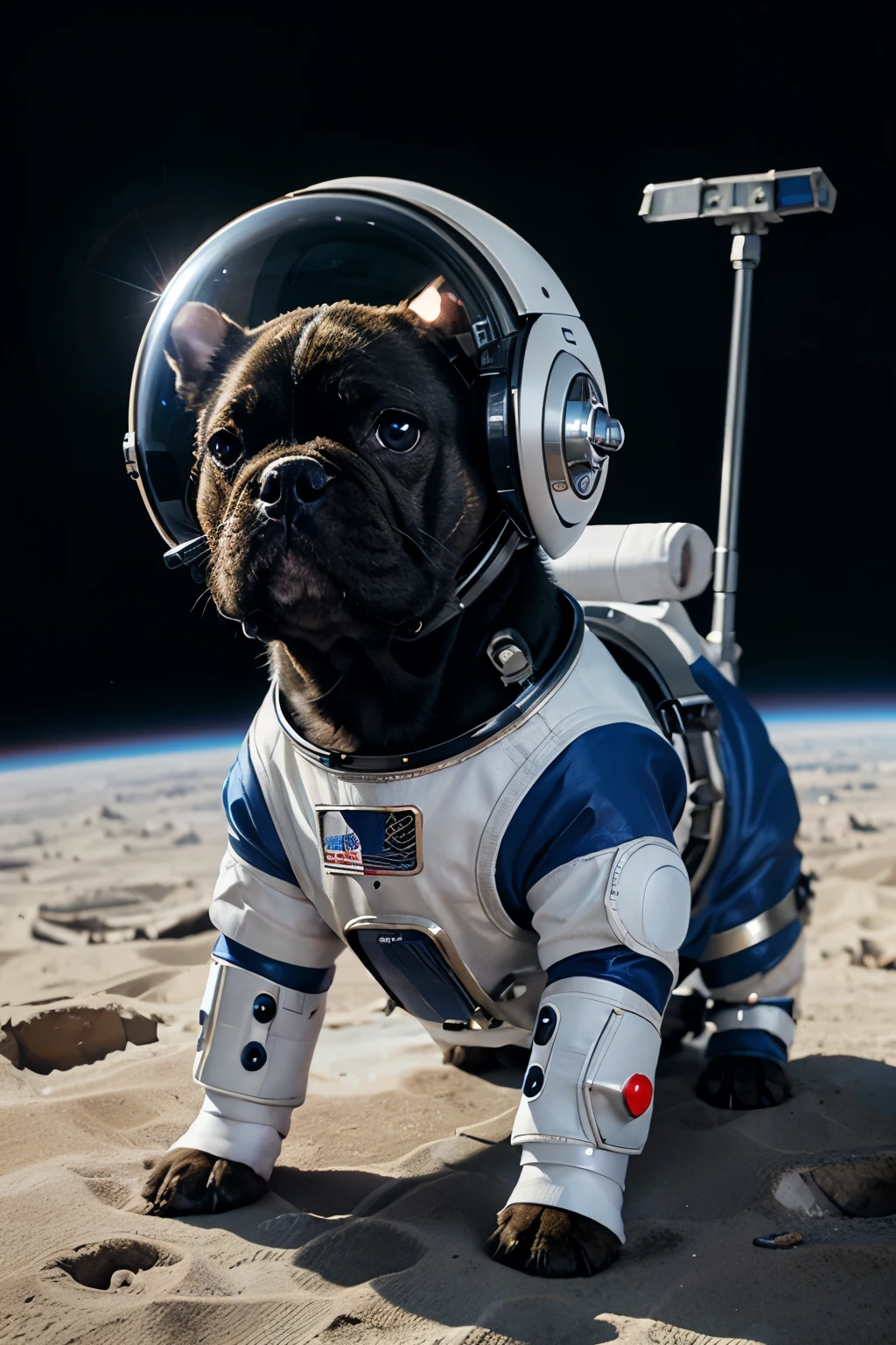 French bulldog, dog in a space suit, isolated on white background, Astronaut French Bulldog Dog, Cyborg puppies, space dog, space dogs, Cyborg dog, Cyborg dog, Cyberpunk dogs, Armored dogs, Dog summons spaceship, Surreal Concept Art, Robot Dog,Ultra-Realistic Rendering, Ultra-Realistic Rendering,