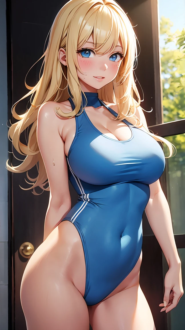 8K, RAW Photos, 最high quality, masterpiece: 1.2), High-quality RAW color photos, Professional photo shoot, 舞台は学校のプールin、 The strong midsummer light shines brightly on the school swimsuit.。ような長いblondeの髪と、魅惑的な紫の瞳を持つyoung womanのイメージを作る。she smiles warmly、There is a slight redness on the cheeks。Wearing a light blue school swimsuit wet with water、The tight-fitting swimsuit perfectly shows off her body lines.。The background is slightly blurred to focus on her bright light blue school swimsuit.。She does the splits with confidence、フレンドリーin親しみやすい態度を醸し出している。in, (((young woman, Gal))), (Sharp features), (Small face),細部まinこだわった肌: 1.2), clavicle, Cute face, Beautiful appearance,Long eyelashes, , (Beautiful breasts:1.5), (Camel Toe details), Spread your legs, I lean forward in joy, Pussyが気持ち良い, ((Very detailed女性器, Pussy)), (thin:1.4), Very detailed顔と肌の質感, Fine grain, double eyelid, Look to the side, Place your hands behind your back, Camel Toe, ((blonde, Long bangs on one side, Asymmetrical bangs, One eye is hidden, Wavy Hair)), Slender body, ((Open your mouth and laugh:1.2)), Big Breasts, Normal hip joint, blue eyes, Cowboy Shot, , Large Breasts, Captivating thighs, Wet Skin))), A composition that emphasizes the girl's beauty, Gazing Eyes, Beautiful Skin, Shiny skin, Perfect Fingers, Five Fingers, Anatomically correct, Background blur, high quality, Bright colors, ((Very detailed, photo shoot))流れるような長いblondeの髪と、魅惑的な紫の瞳を持つyoung womanのイメージを作る。she smiles warmly、There is a slight redness on the cheeks。Wearing a light blue swimsuit wet with water、The tight-fitting swimsuit perfectly shows off her body lines.。舞台は学校のプールin、The strong midsummer light shines brightly on the light blue school swimsuit.。The background is slightly blurred to focus on her maroon school swimsuit.。she stands confidently、フレンドリーin親しみやすい態度を醸し出している。Girl sitting。Light blue one piece swimsuit