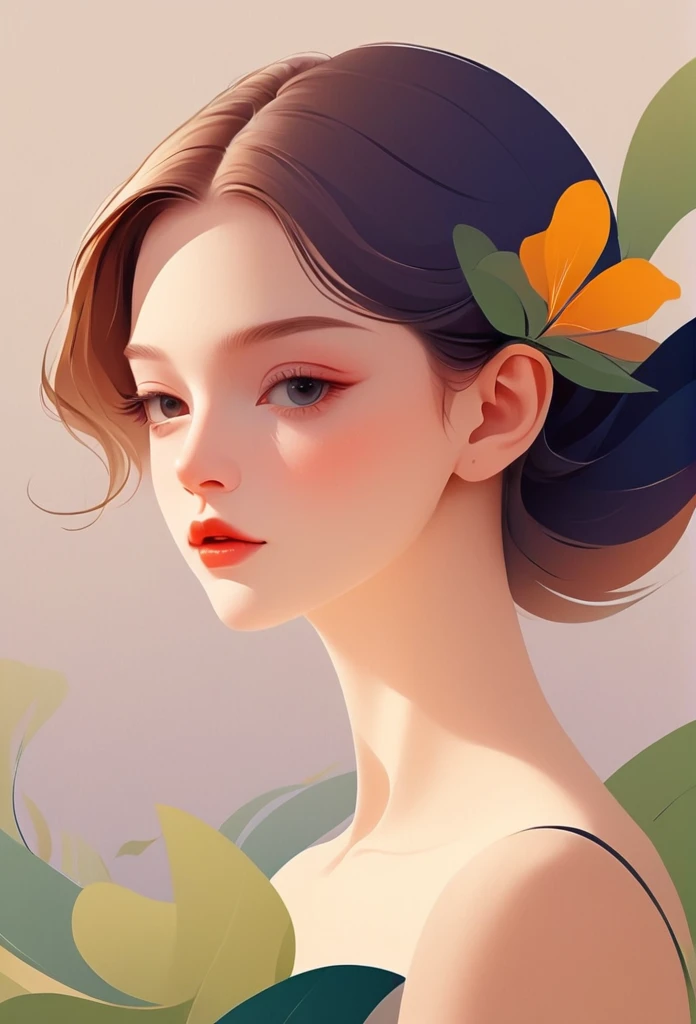 Vector,flat style,illustration,digital art illustration,1 girl,unique,beautiful face,portrait,Shoulder,beautiful hands,It was,artistic conception,abstract