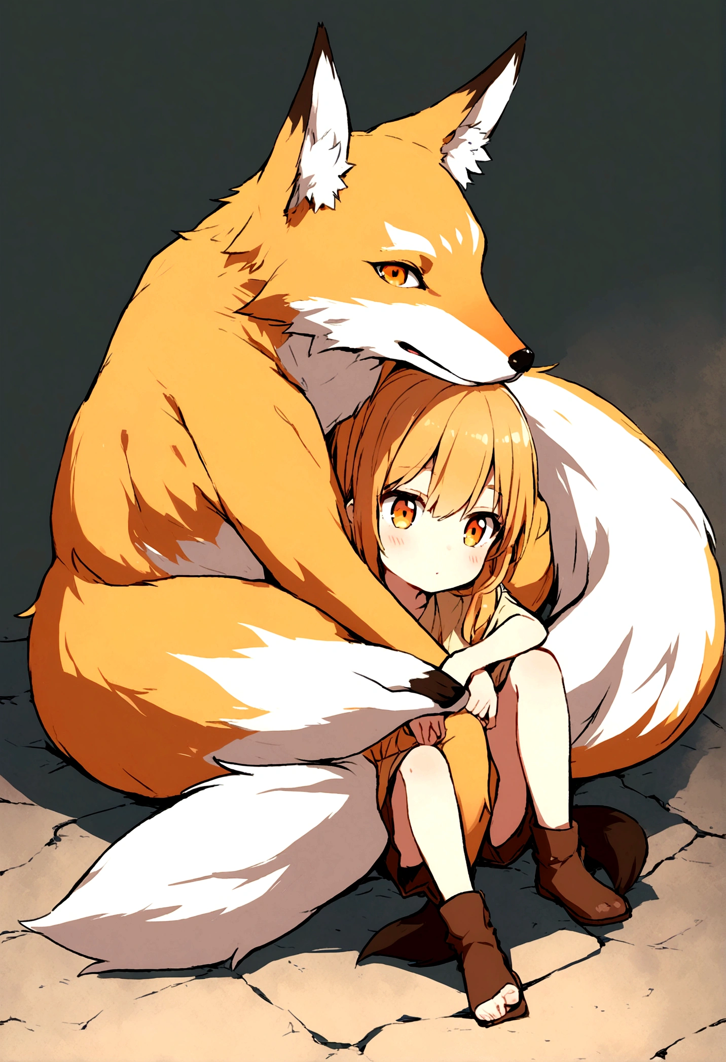 fox, totally on it, sitting, orange eyes