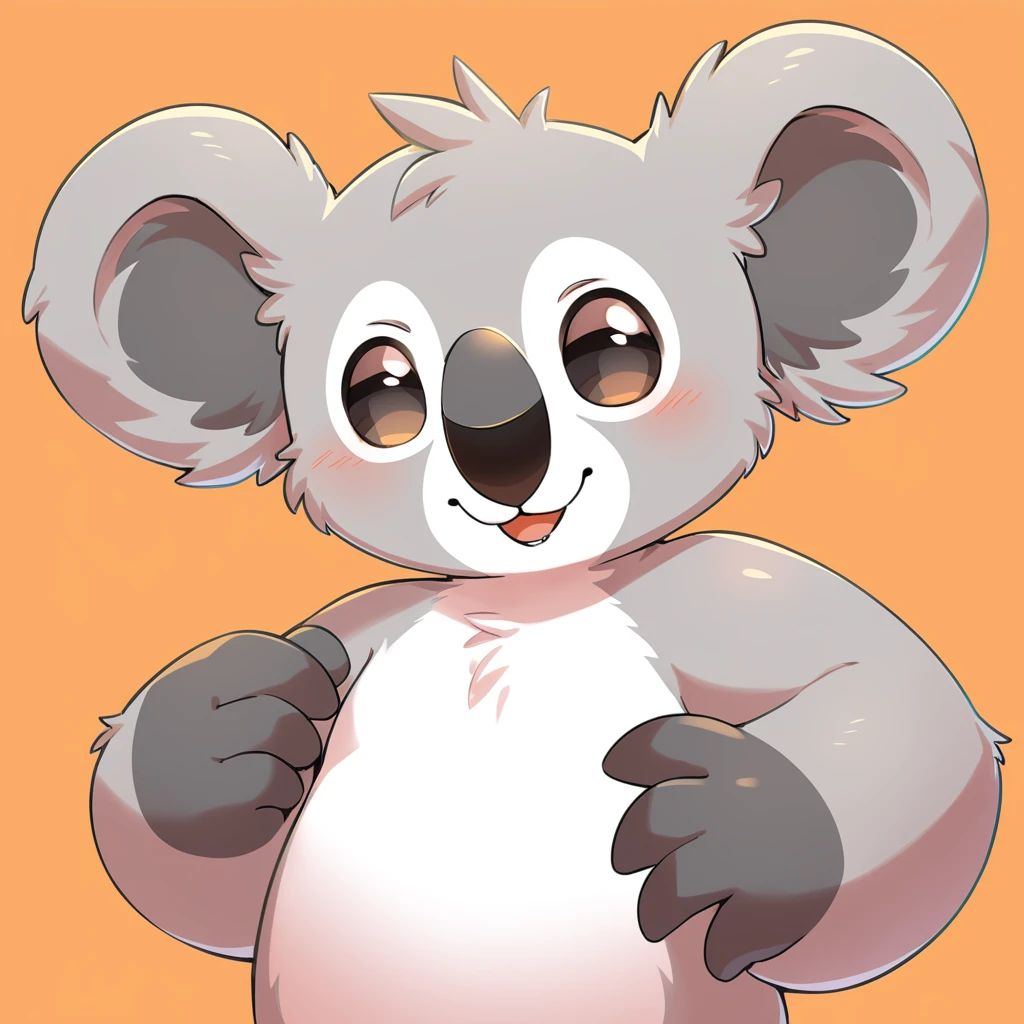 Anime style koala,Show only the upper body,Highest quality,Orange background