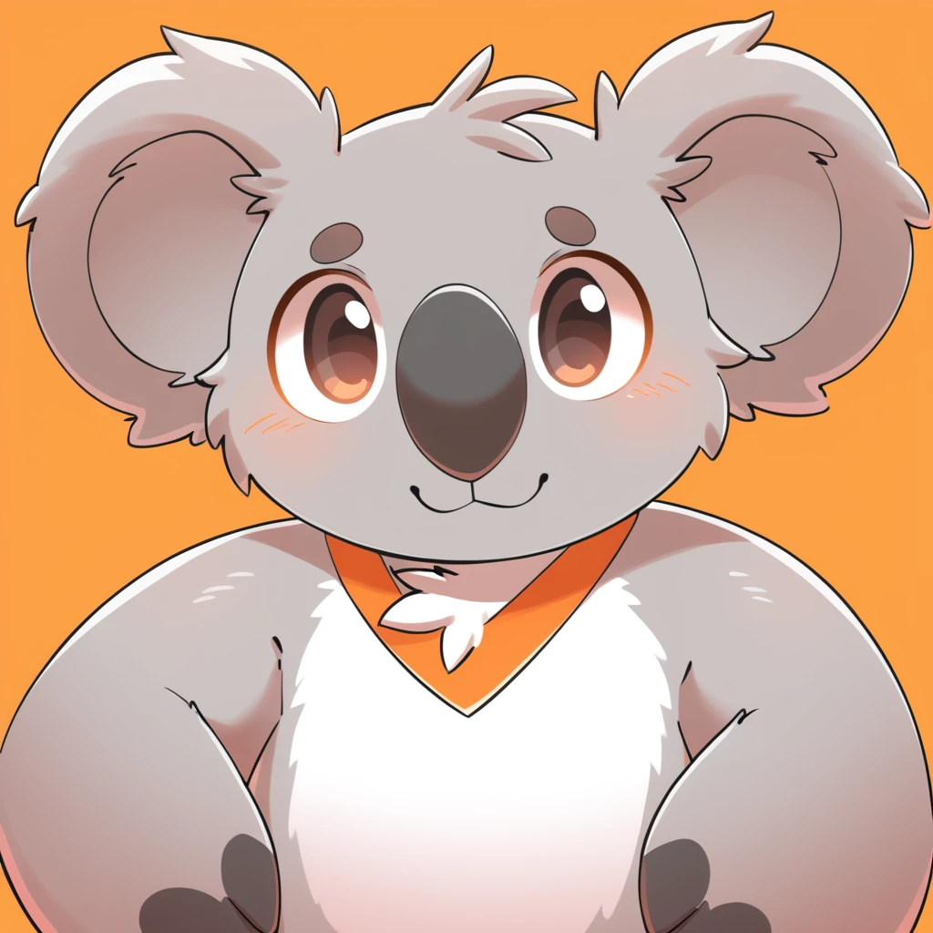 Anime style koala,Show only the upper body,Highest quality,Orange background