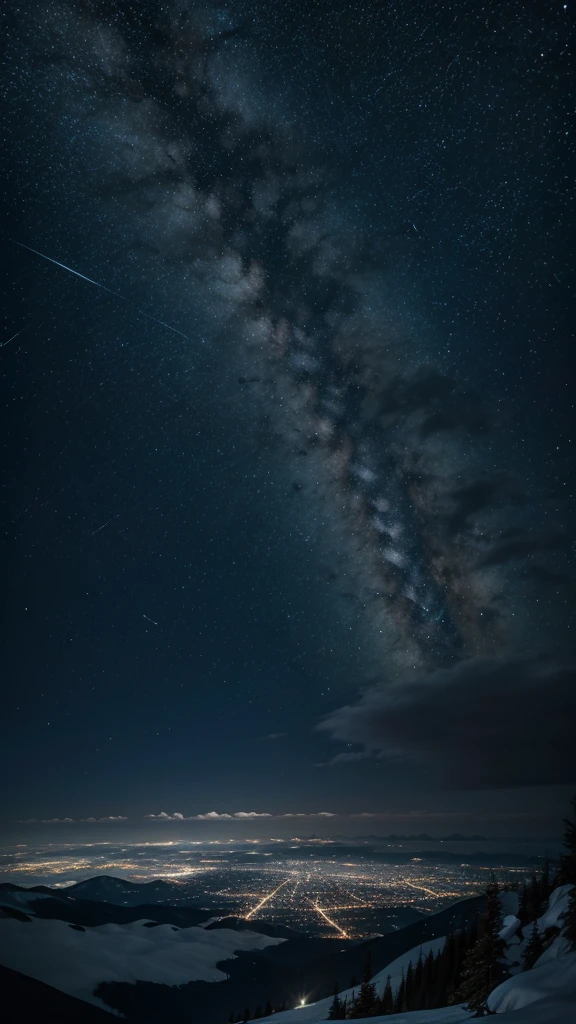 landscape of a starry sky seen from the top of a mountain 