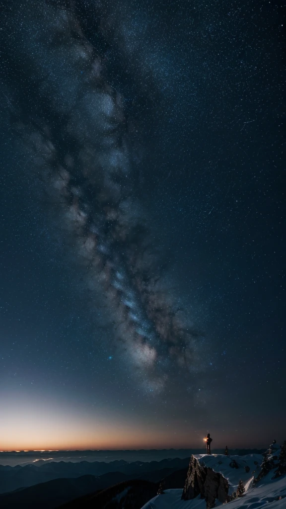 landscape of a starry sky seen from the top of a mountain