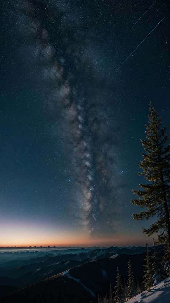 landscape of a starry sky seen from the top of a mountain