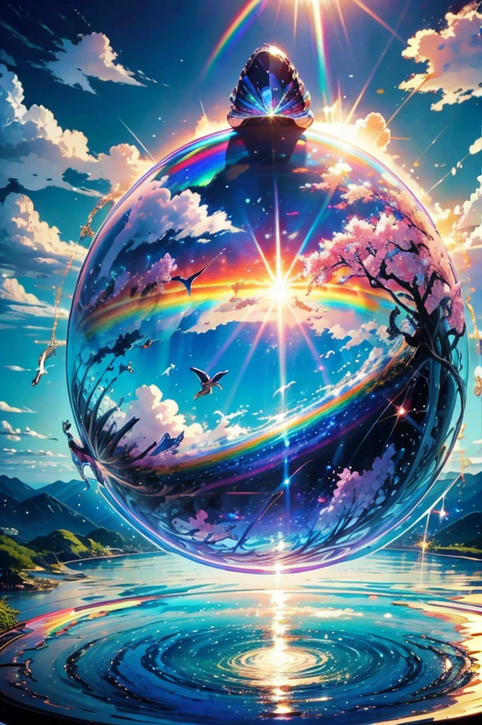 (Highest quality), (8K), (Highest quality), (live-action), (Realistic photos), summer、summerを感じる物、summerを感じる風景, Wave、blue sky, Rainbow and sunshine shining.16K, Ultra-high resolution, Shining in rainbow colors、to be born,wonderful ,future、Iridescent、The world 30 years from now。