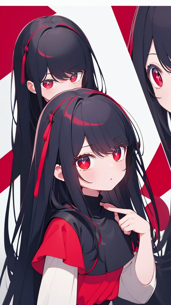 monochrome color, Red Art, grayscales、masterpiece、top-quality、Top image quality、straight haired、Hanging eyes、kawaii、A darK-haired、red eyes、Uniforms、the wind、