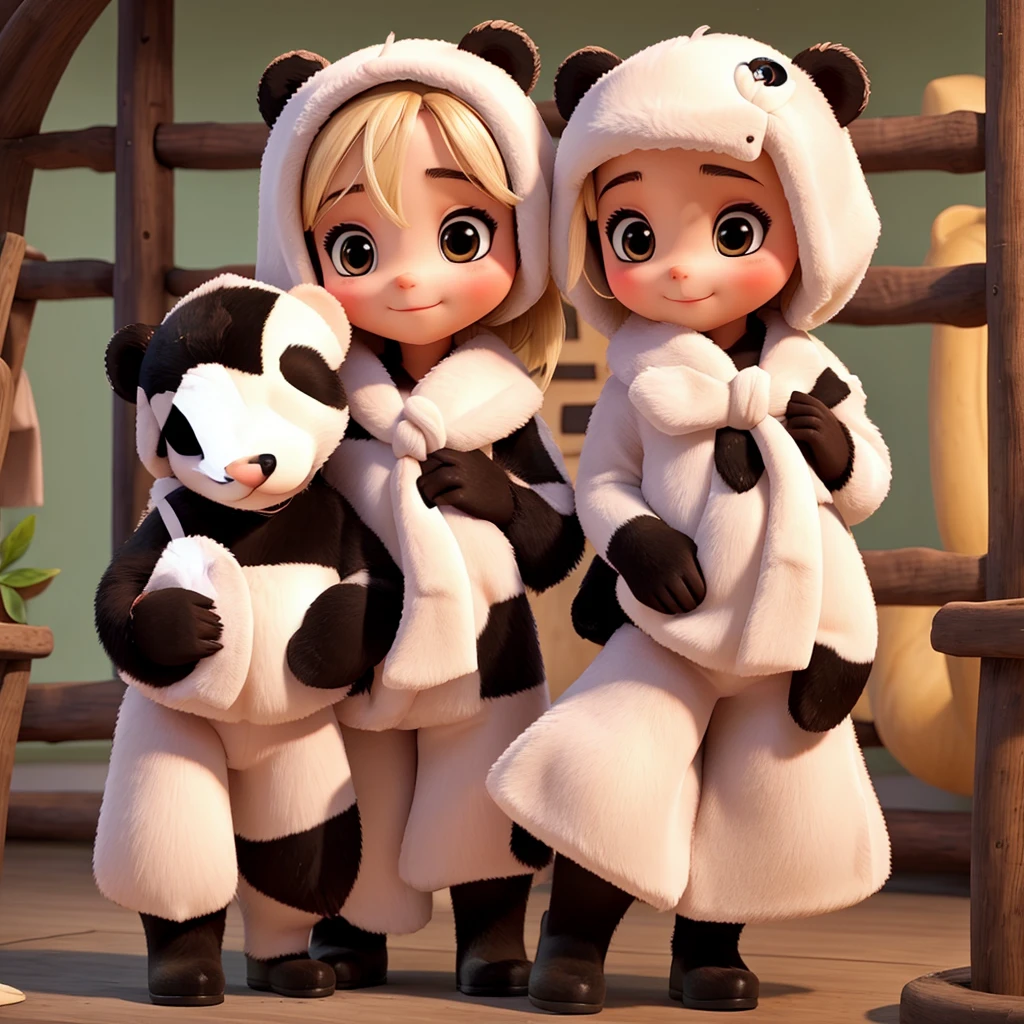 Beautiful girl with cute twin panda