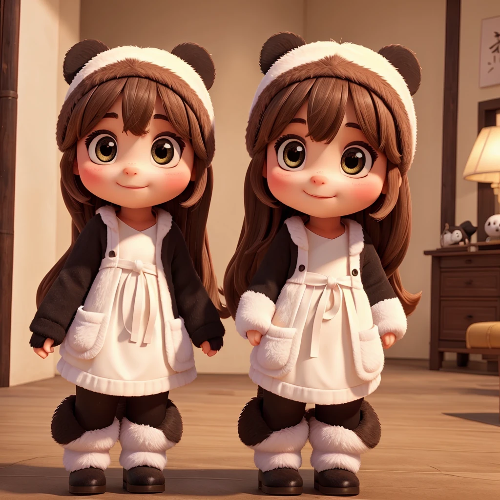 Beautiful girl with cute twin panda