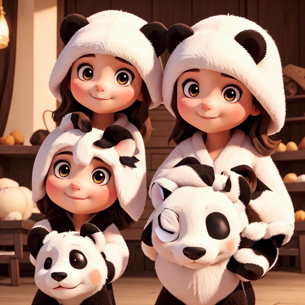 Beautiful girl with cute twin panda