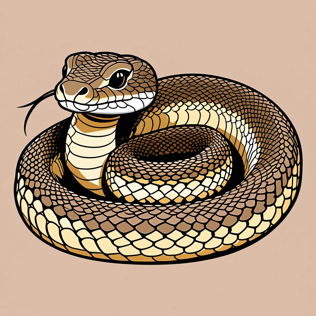 cute rattlesnake, illustration, vector graphics, strong contours