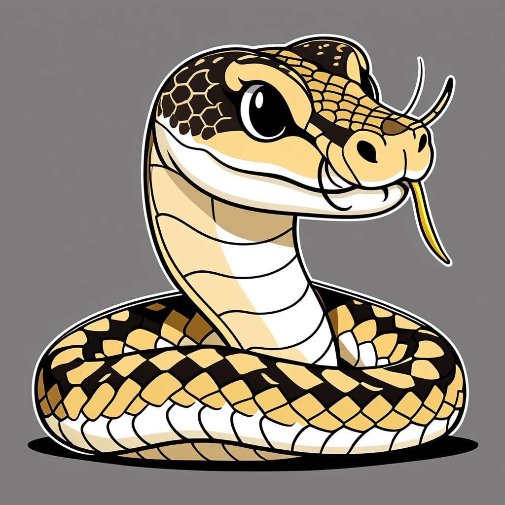cute rattlesnake, illustration, vector graphics, strong contours