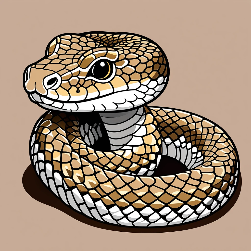 cute rattlesnake, illustration, vector graphics, strong contours