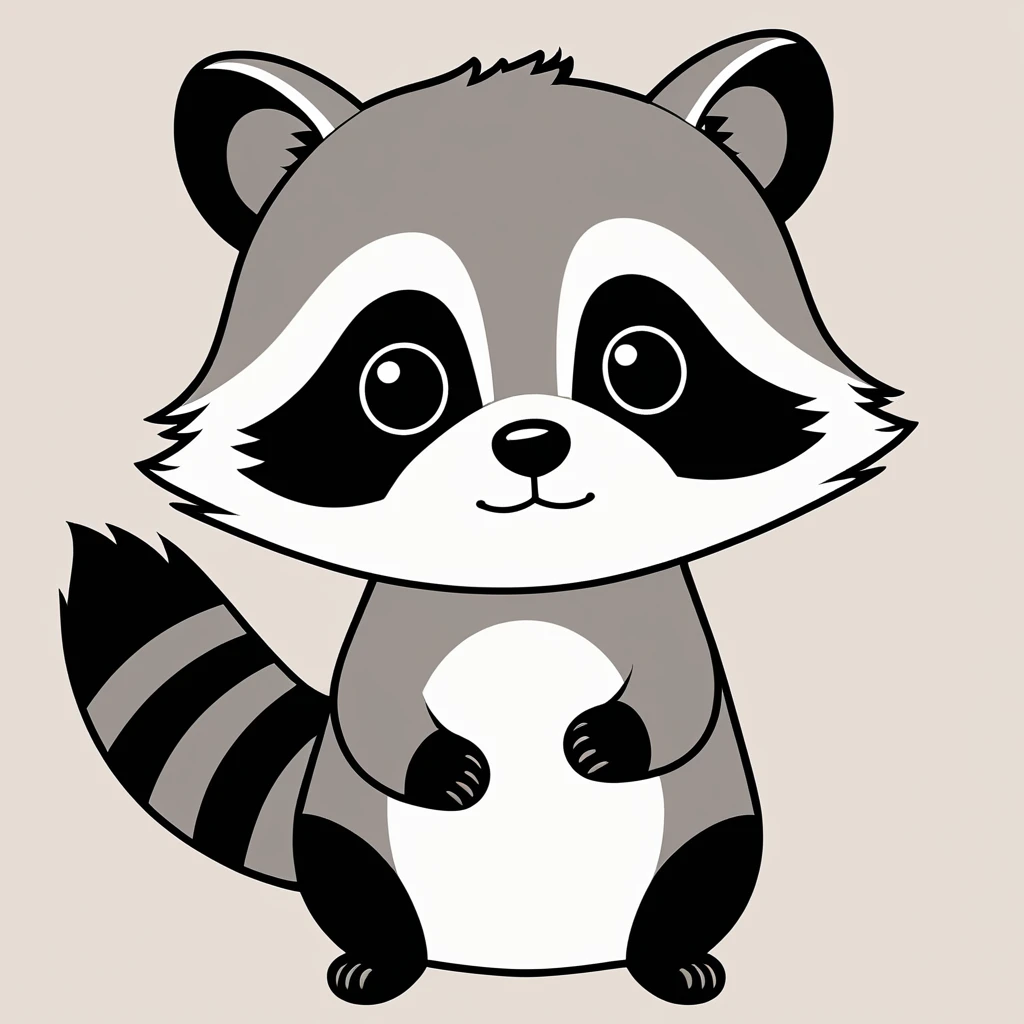 cute raccoon, illustration, vector graphics, strong contours