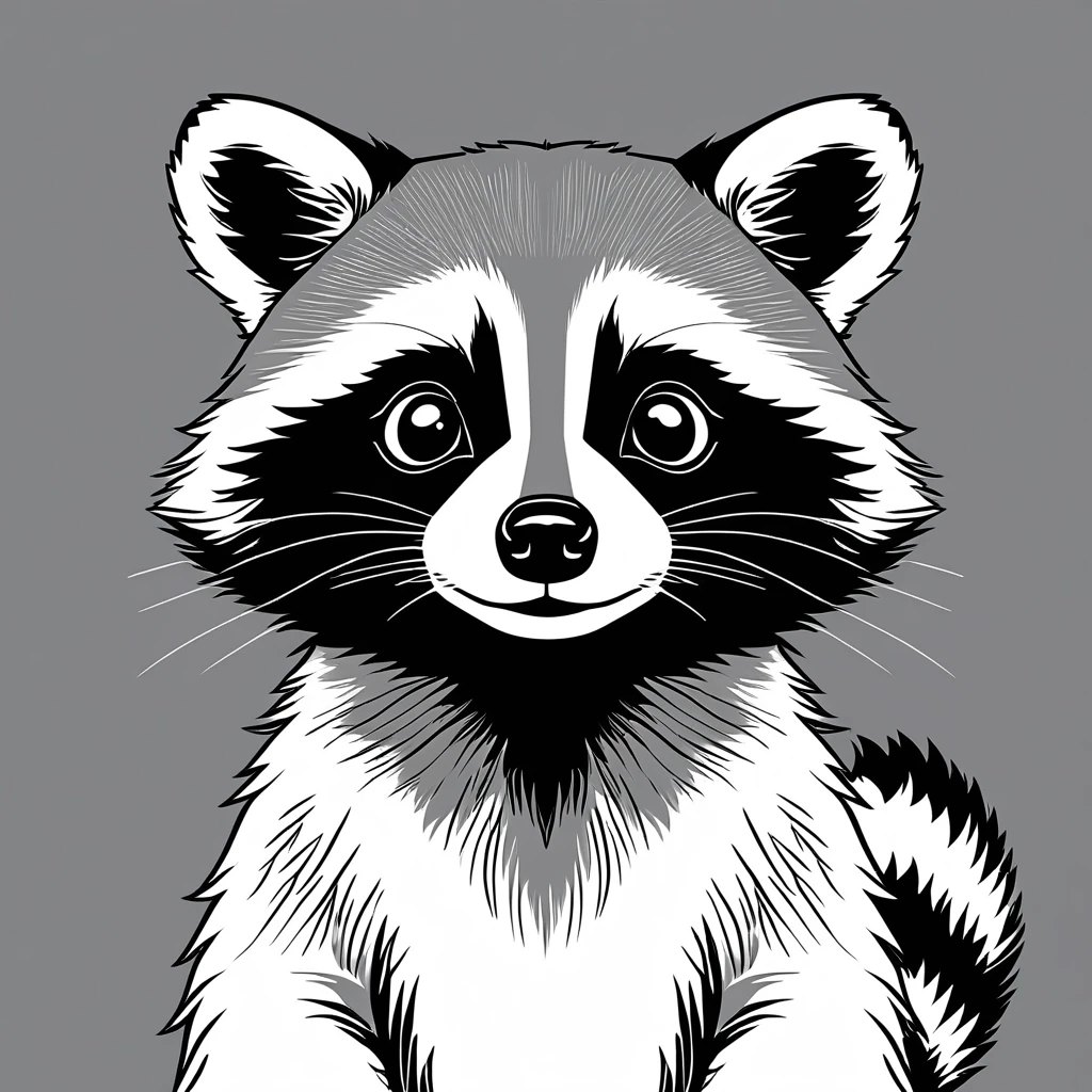 cute raccoon, illustration, vector graphics, strong contours