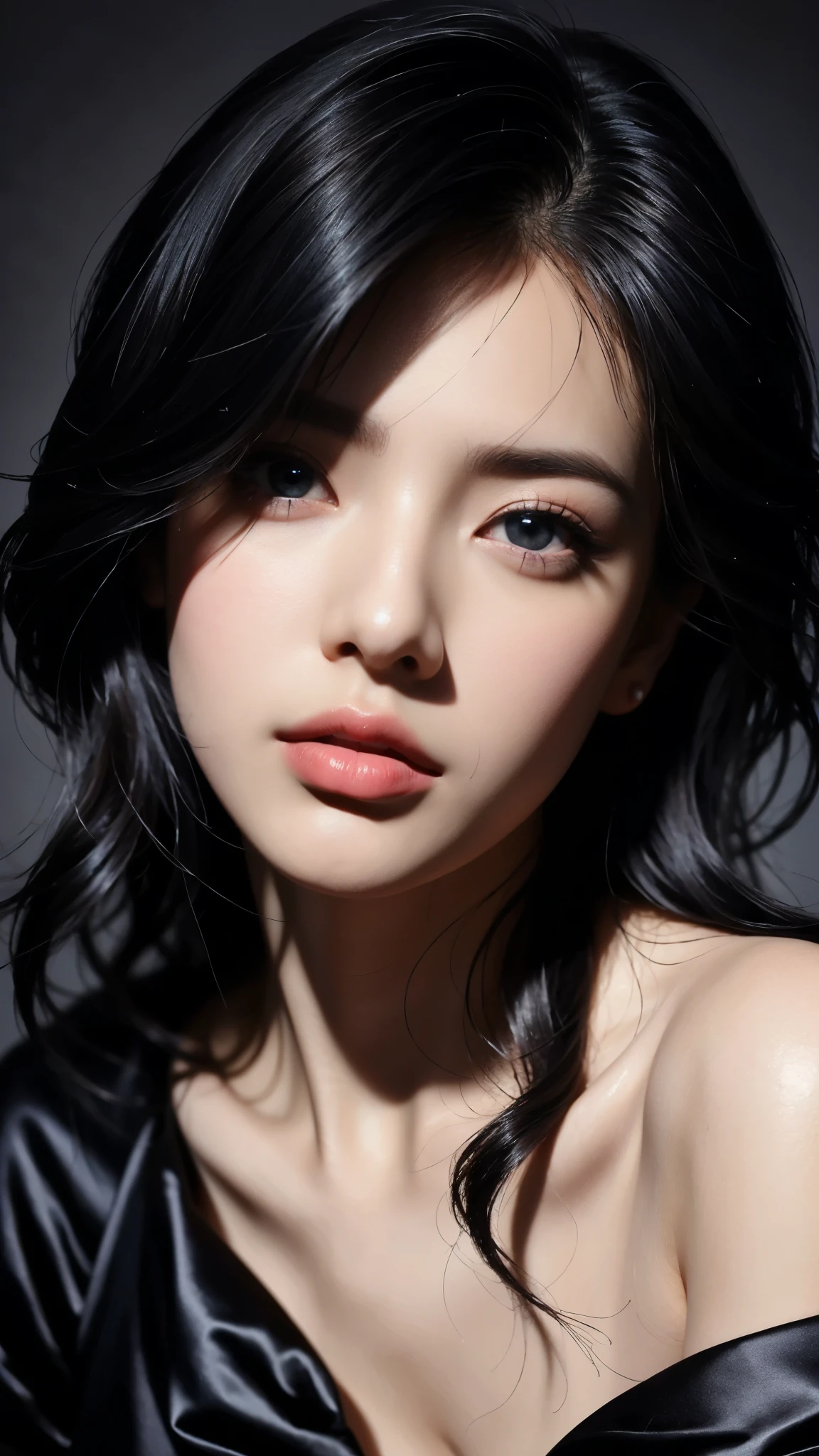 masterpiece, best quality, Extremely detailed, Very detailed Very detailed, Practical, Uniqueness, Very detailed, Be focused, Perfect face, Perfect face, Perfect symmetry perfect eyes, Perfect plump lips, Flexible female form, , lamp, Extremely detailed, hyper Practical, masterpiece, atmosphere, high resolution, Full of energy, 动态工作室lamp光, National Foundation, ((Dark background)), Sexy face, Happy facial expressions, Straight bangs, Large Breasts, blue eyes,((Cowboy shooting, Moles under the eyes,)),Half-length photo,Complete,