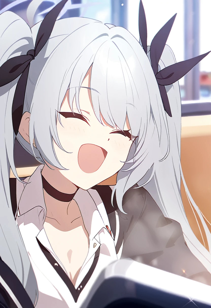 deepthroat, cum,cum in facial,cum in breast,cum on tongue,cum in hair,white hair,with heart -shaped pupils,smile