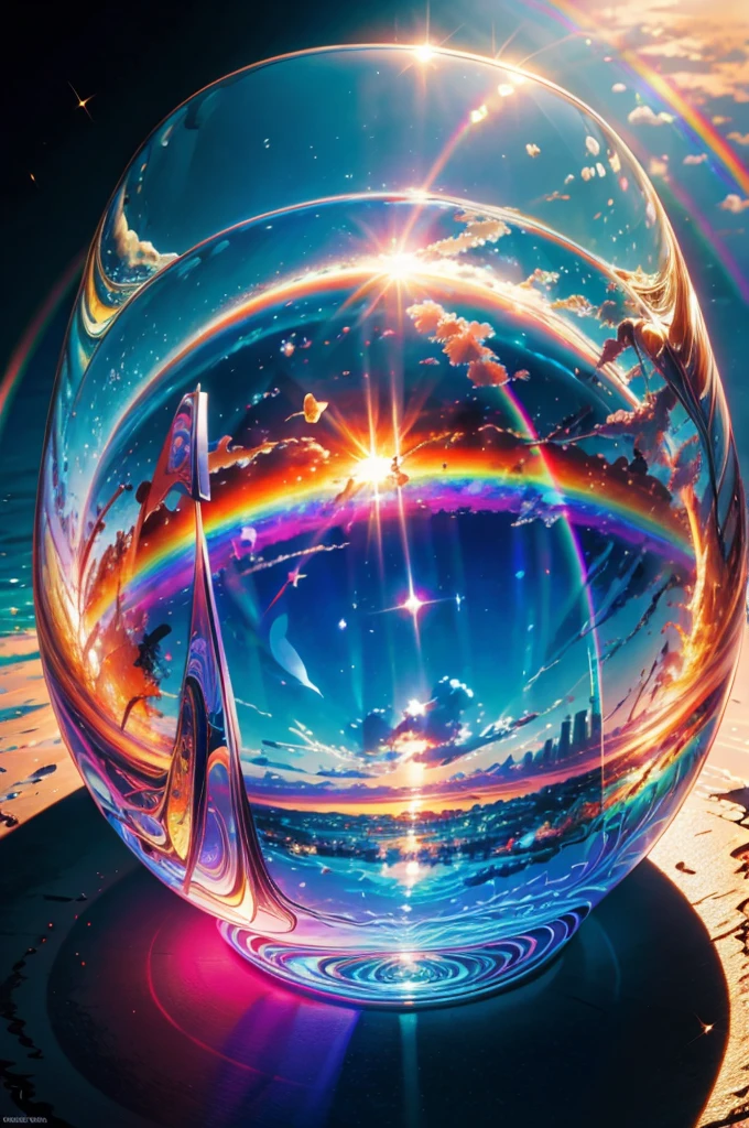 (Highest quality), (8K), (Highest quality), (live-action), (Realistic photos), summer、summerを感じる物、summerを感じる風景, watermelon、blue sky, Rainbow and sunshine shining.16K, Ultra-high resolution, Shining in rainbow colors、to be born,wonderful ,future、Iridescent、The world 30 years from now。