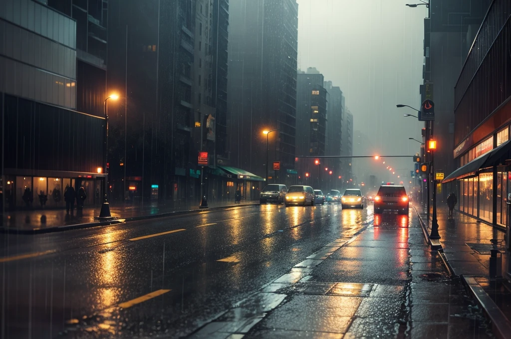 rainy night in a semi-lit city