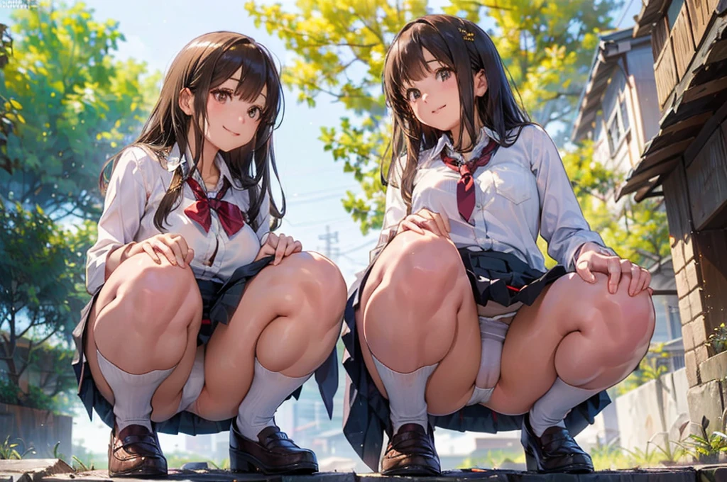 (Realistic, photo Realistic:1.2), ((Highest quality)), Shift the center of gravity backwards, かなりEmbarrassing, White pantiesー, (Showing panties:1.4),Tight Skirt, (Panty shot:1.3), (Lift up your skirt:1.3), (Squat:1.4), Place your heels on the ground, Spread your legs a little, Squat with your knees up, Put your butt on the ground, loafers, Beautiful facial details, Real human skin, Gentle expression, 正面figure, angle From below, Realistic, photoRealistic, cute, Short skirt, Squat deep on school grounds, cute school girl, Japanese school girl uniform, whole body,smile, 自然なsmile, cutesmile, 魅惑的なsmile, (Looking at the audience:1.2), From before, From below,Red checked mile、Making a peace sign、Squatting,from the front, {{{Showing panties:2.0}}},Pay attention to the panties,School Shirt,, Wide-angle
,(Masseter muscle area, Highest quality),Absurd, (Two Girls),Squat,eight-headed body, 学校のclassroom, Red mini skirt,, Red pleated skirt,Red pleated skirt,{{White loose socks}},Browsing Caution,((Tabletop,High resolution)), Best lighting, Best Shadow,Low angle, (Tabletop:1.2), Highest quality, High resolution, unity 8k wallpaper, (figure:0.8), (Beautiful fine details:1.6), 非常にDetailed face, Perfect lighting, Highly detailed CG, (Perfect hands, Perfect Anatomy) 、(Two Girls), (Highest quality), (Super detailed), (Detailed light), (Very delicate and beautiful), Brown Hair, Brown eyes, model, (Beautiful big boobs:1.2), Bare shoulders, (Bare Chest:1.3), (High School Uniform, Red pleated skirt:1.3), (High with wide open breasts:1.6), Highest quality, Highly detailed CG synthesis 8k wallpaper, High resolutionRAWカラー写真, Professional photography, (((Bokeh))), Depth of written boundary, White panties、茶色のloafers、smile、明るいclassroom、(((by 2 person))),(((2 girls))), Slim and beautiful thighs, Highly detailed skin, masterpiece, Highest quality, 非常にDetailed face, Vibrant colors, Cinema Lighting,, Two Girls, by 2 person, Brown eyes, Brown Hair, hair ornaments,short hair,Red Check Skirt,blush, White shirt, masterpiece Highest quality High resolution、Sit with your knees bent、Beautiful feet 、On campus、まるでFrom below見上げるかのように、Embarrassing,Browsing Caution,White panties,Camel Toe、((Tabletop, Highest quality, High resolution, Pixel perfect, ))), Two Girls, by 2 person きれいな女性、whole bodyが見えました、 ((Short Wavy Hair, bangs, Brown Hair)), ((Brown eyes, Beautiful eyelashes, Realistic eyes)), ((Detailed face, blush:1.2)), ((Smooth texture:0.75, Realistic texture:0.65, Realistic:1.1, Anime CG Style)), Medium chest, Dynamic Angle, Perfect body, ((school uniform, White shirt, Red Skirt, Unbuttoned shirt、Red Check Skirt、White socks)), classroom、Sit at a desk、I took my feet off the desk.、smile、(Lift up your skirt with your right hand、Spread your legs、Knees wide open、white lace panties)、、(cuteブラ)、From belowの角度