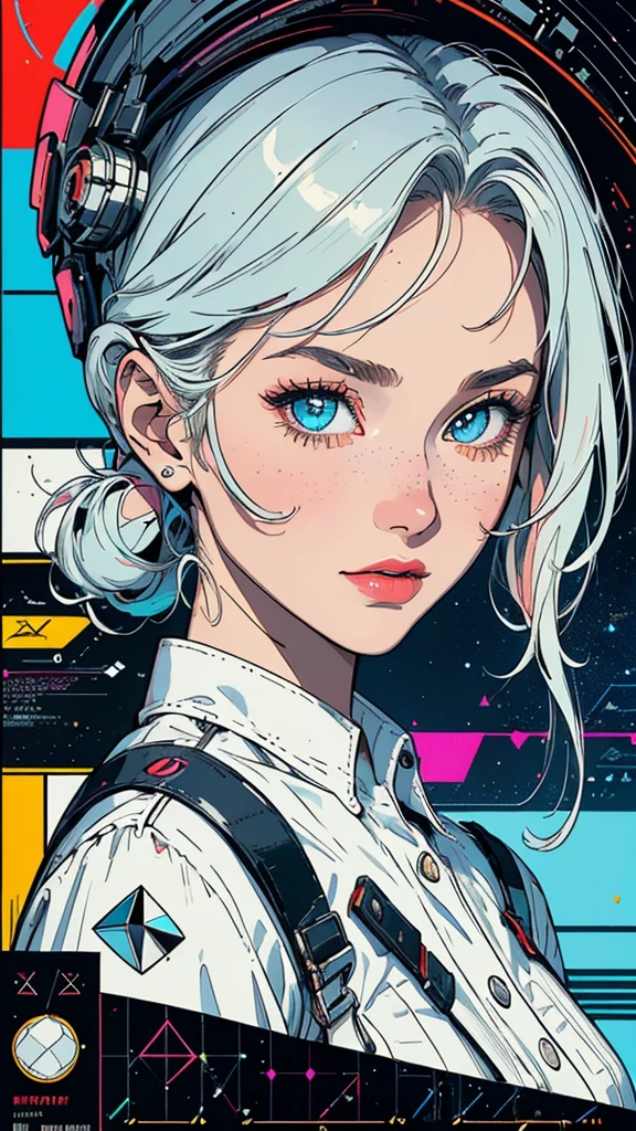 (((masterpiece, highest quality))),(((solo:1.2))),(((1girl:1.2))),32k wallpaper, very detailed, poster, vintage science fiction, 1960s,(((((geometric cinematic movie poster))))), (bauhaus), shape,(((abstract))), mid century modern, movie poster, vintage, Perfect Lady,1970's, halftone, speech bubble,(((portfolio,Close-up))),(((various angle))),(((bust up))),((highlight)),Vast landscape,((((heterochromia)))),(((complete. detailed face))),(((Extremely talented))),(((most complecated machine)))