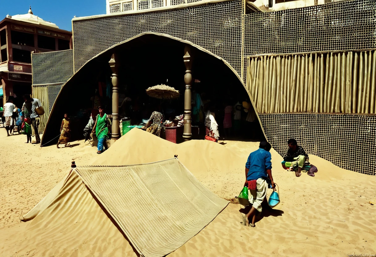 Black Market,noon,People are coming and going,A small amount of sand,City,
