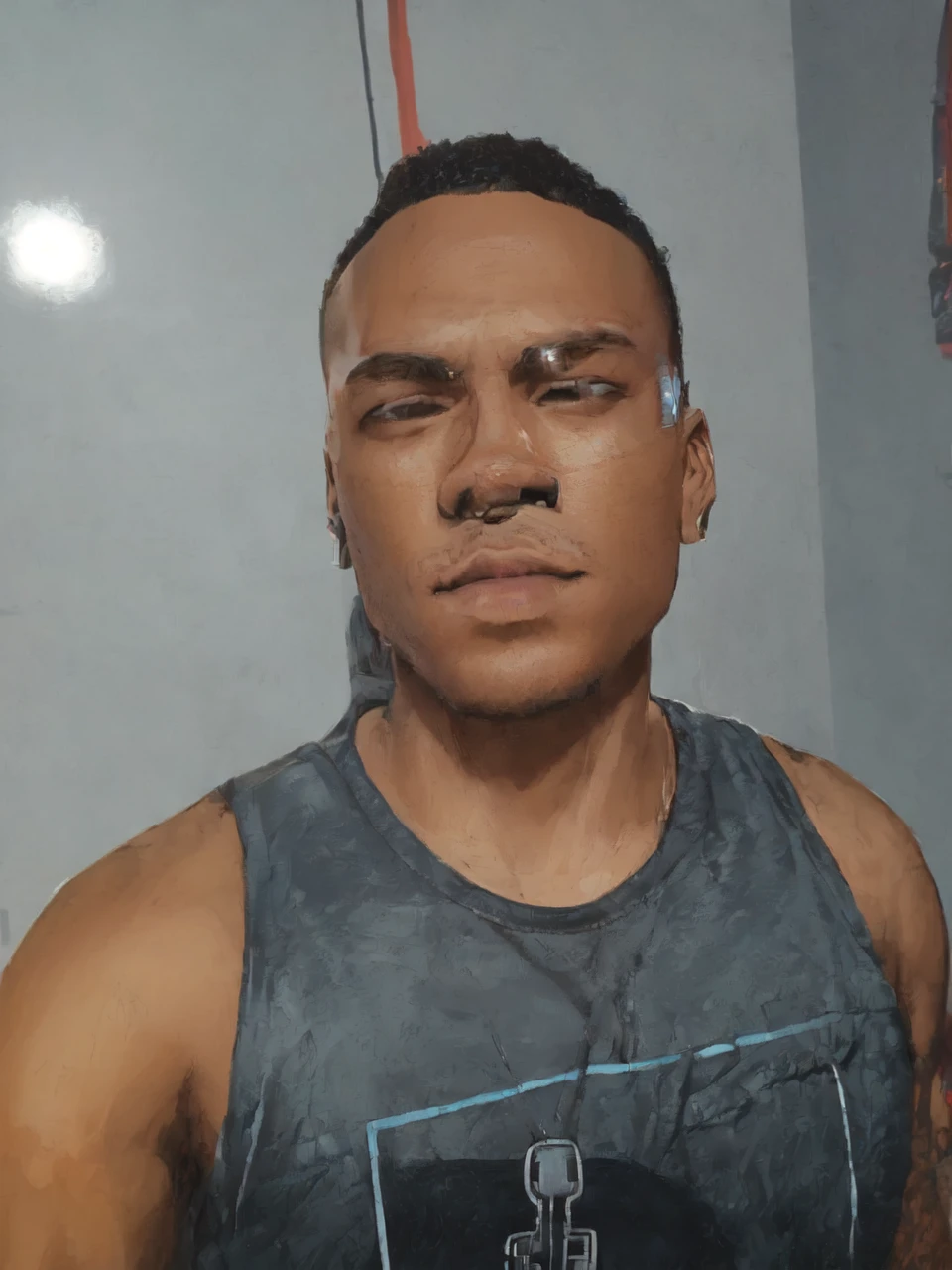 1 men ,Arte gta style ,(Young men:1.5), rapper outfit, illustration, digitl art, (gta style:1.5),GTA art style, GTA art bright colors, (cartoon style:1.2),(hyperdetail:1.15), glamorous style, best qualityer, Holistic, high détail, serious,against a large night metropolis, ((Neon lighting)), ((cyber punk)),smooth light,satirical,ass exaggerated,pop art style,swirly vibrant colors,iconic characters,full of action,((The background is a red orange city:1)),floor, Coqueirosbarco